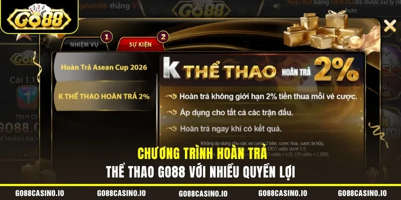 GO88 18 Chương trình hoàn trả thể thao GO88 với nhiều quyền lợi